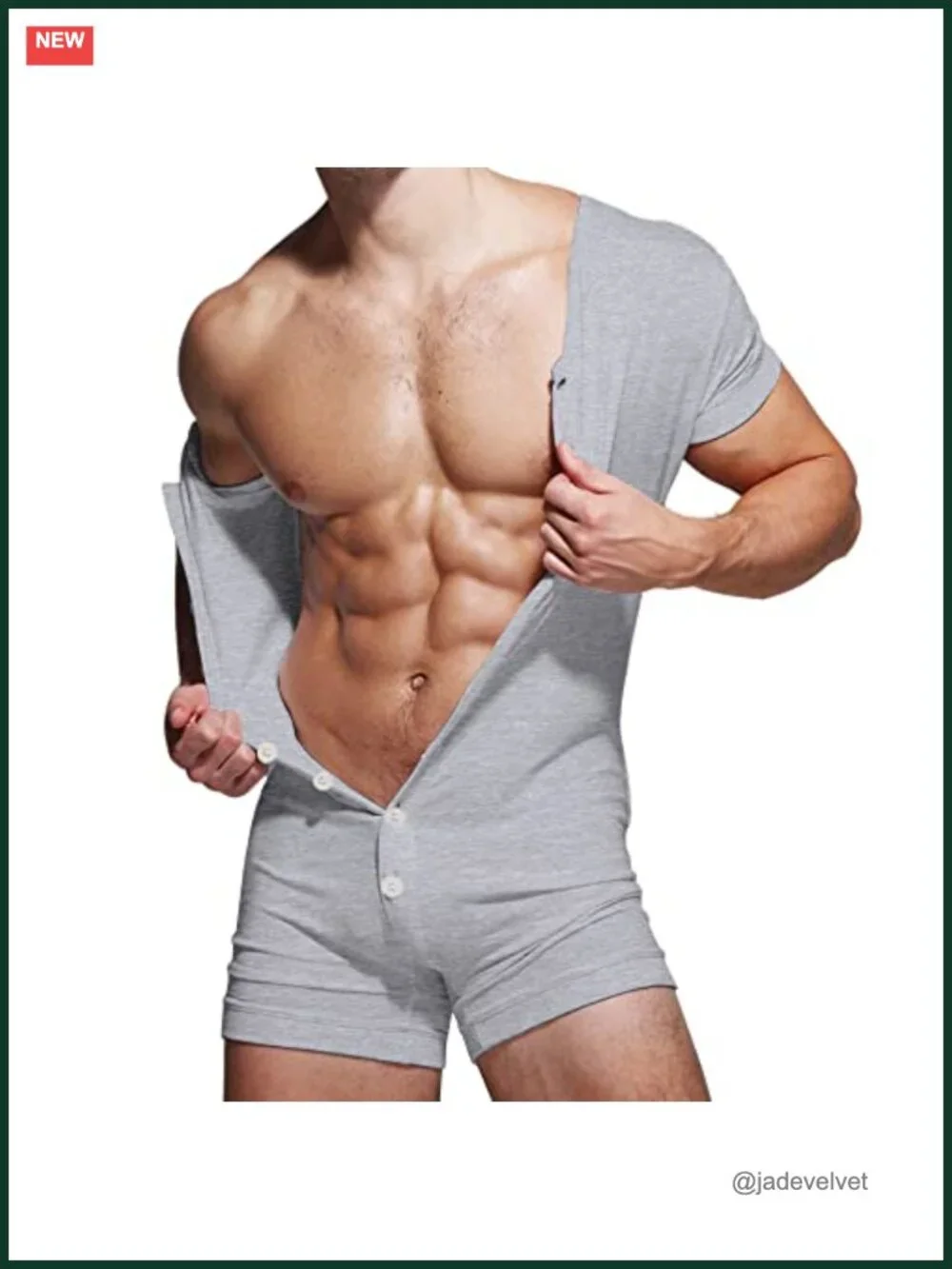 Men's Short Sleeve Jumpsuit Pajama Onesie Henley Bodysuit